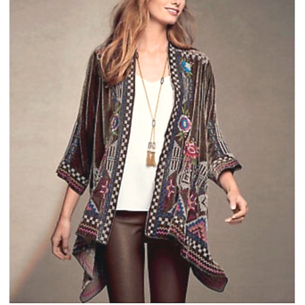 Johnny Was - Dani Velvet Draped Aztec Floral Embroidered Cardigan Overpiece - 1x